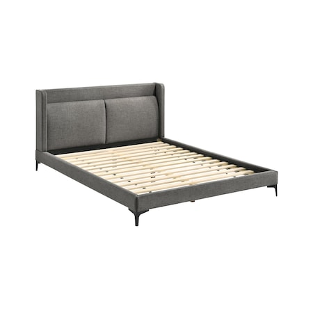 Armen Living Legend Gray Fabric Queen Platform Bed with Black Metal Legs LCLEBDCHQN